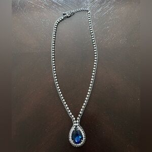 Blue and Silvertone  Teardrop Pendant Necklace